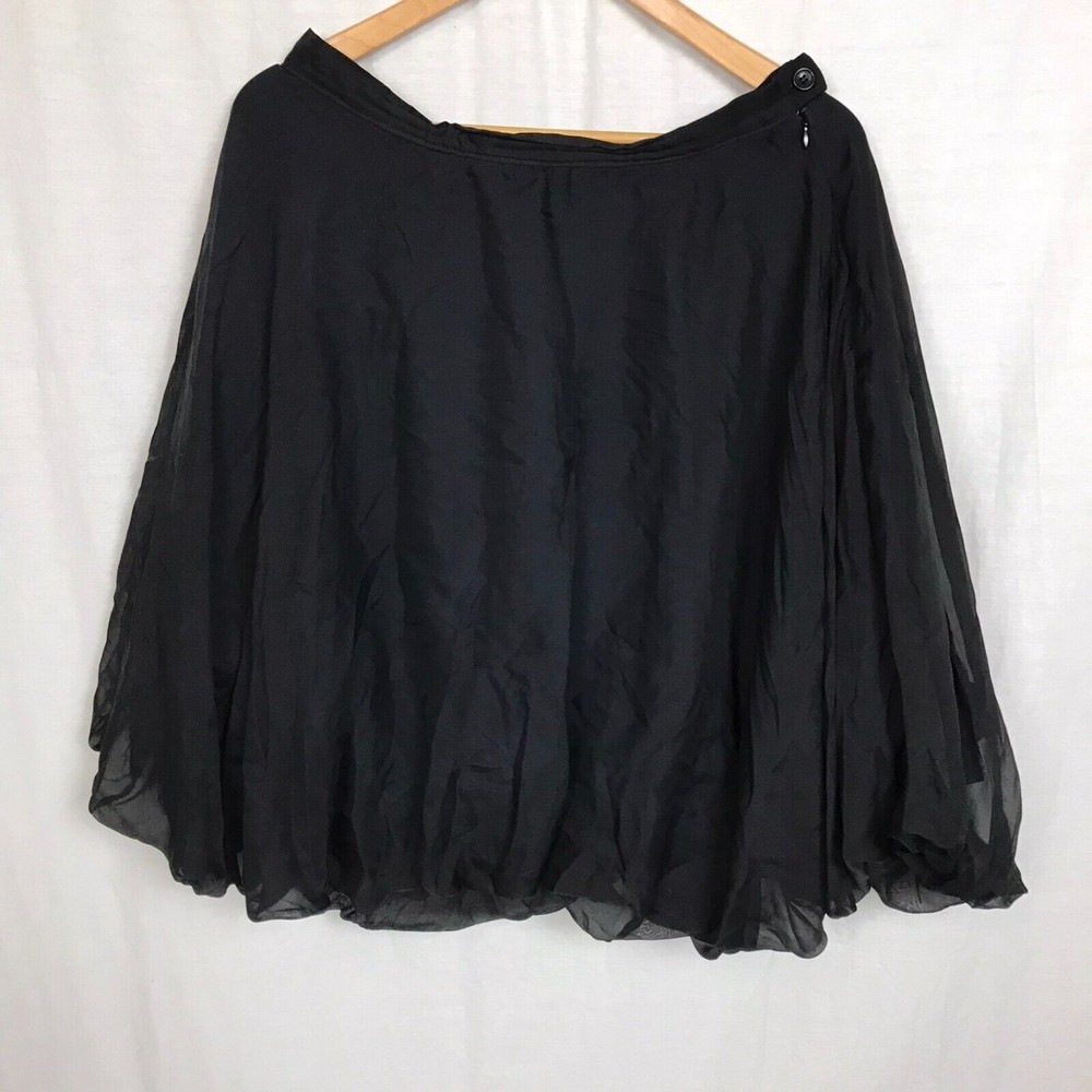 Billy Reid Women's 100% Silk Full A Line Skirt Solid Black Side Zipper Size 10